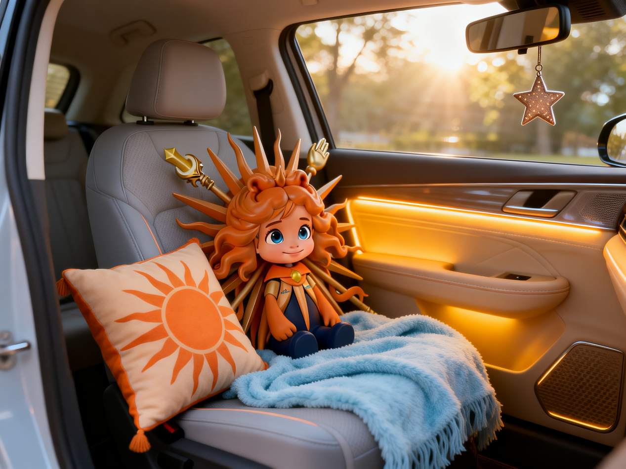 jimeng-2025-12-29-2221-根据IP参考图,生成车内饰品或玩偶,美好车居生活场景